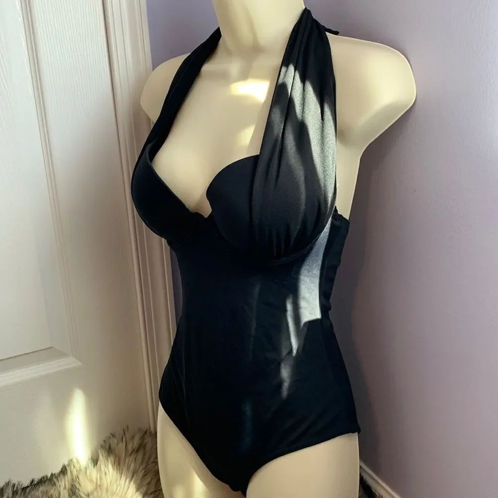 Designer Swimsuit Swimwear One Piece Black UK32D
